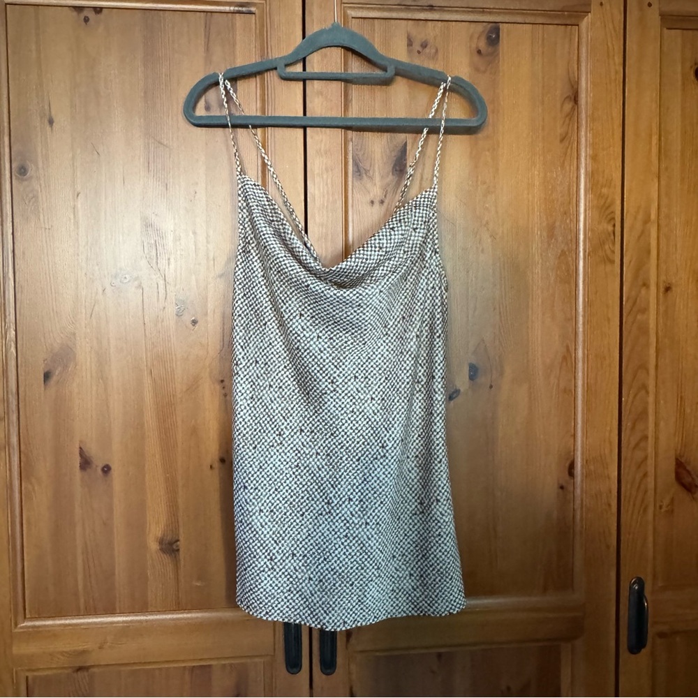 Banana Republic Camisole/Tank Brown White Print Criss Cross Adjustable Straps